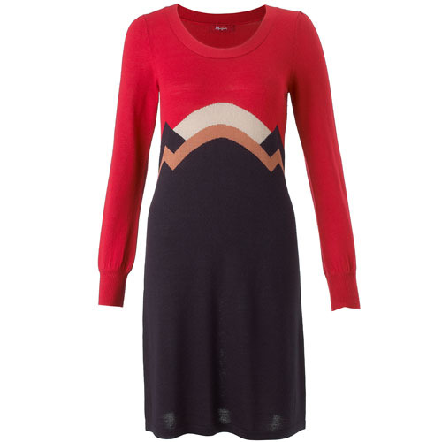 Aster Intarsia Dress - style: jumper dress; pattern: lightly patterned, patterned/print; predominant colour: black; occasions: casual; length: just above the knee; fit: body skimming; fibres: cotton - mix; trends: prints; sleeve length: long sleeve; sleeve style: standard; pattern type: fabric; pattern size: small & light