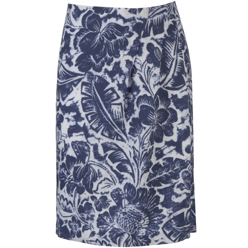 Linen Print Skirt Dark Denim Combo / - pattern: floral - busy, florals; style: straight; fit: tailored/fitted; hip detail: side pockets at hip, front pockets at hip; waist: mid/regular rise; predominant colour: denim; occasions: casual, work; length: just above the knee; trends: prints; fibres: polyester/polyamide - 100%; material texture: denim; texture group: denim; pattern type: fabric; pattern size: small & busy